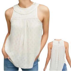 Anthropologie Maeve Top Womens 4 Ivory Sleeveless Clovis Pleated Flowy Ruffled